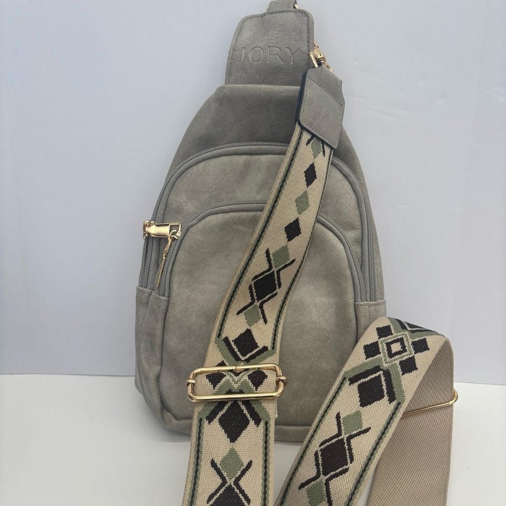 Jory Gray Crossbody with Patterned Strap